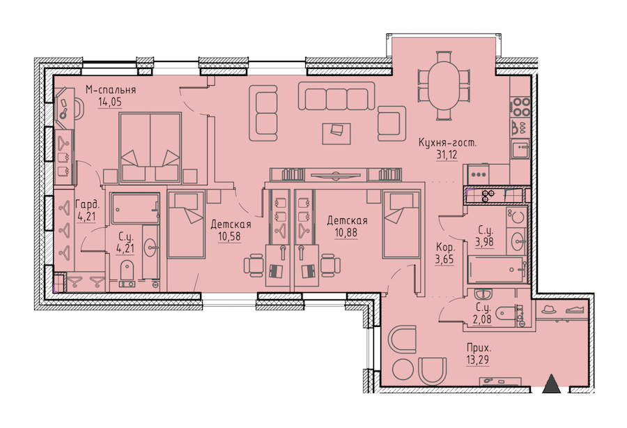 3-комнатная квартира 98.05 м², 5/6 эт., ЖК «LEGENDA Сампсониевский 32»